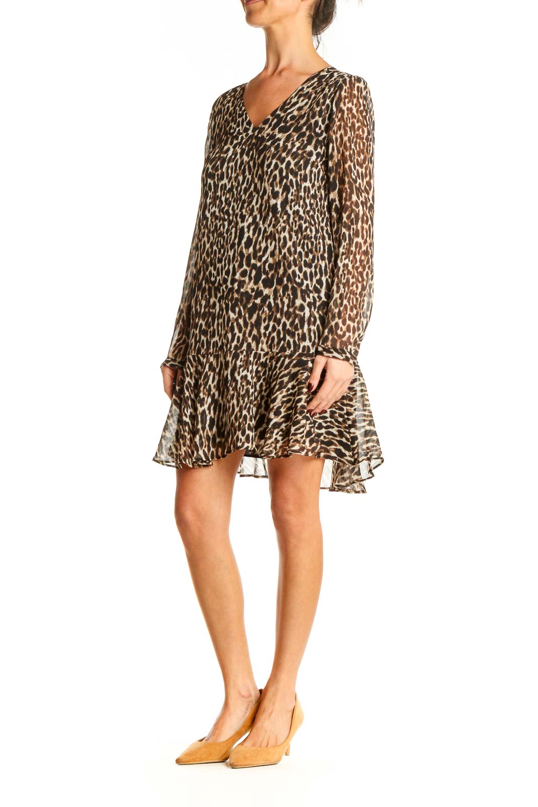 Brown Animal Print Day Shift Dress