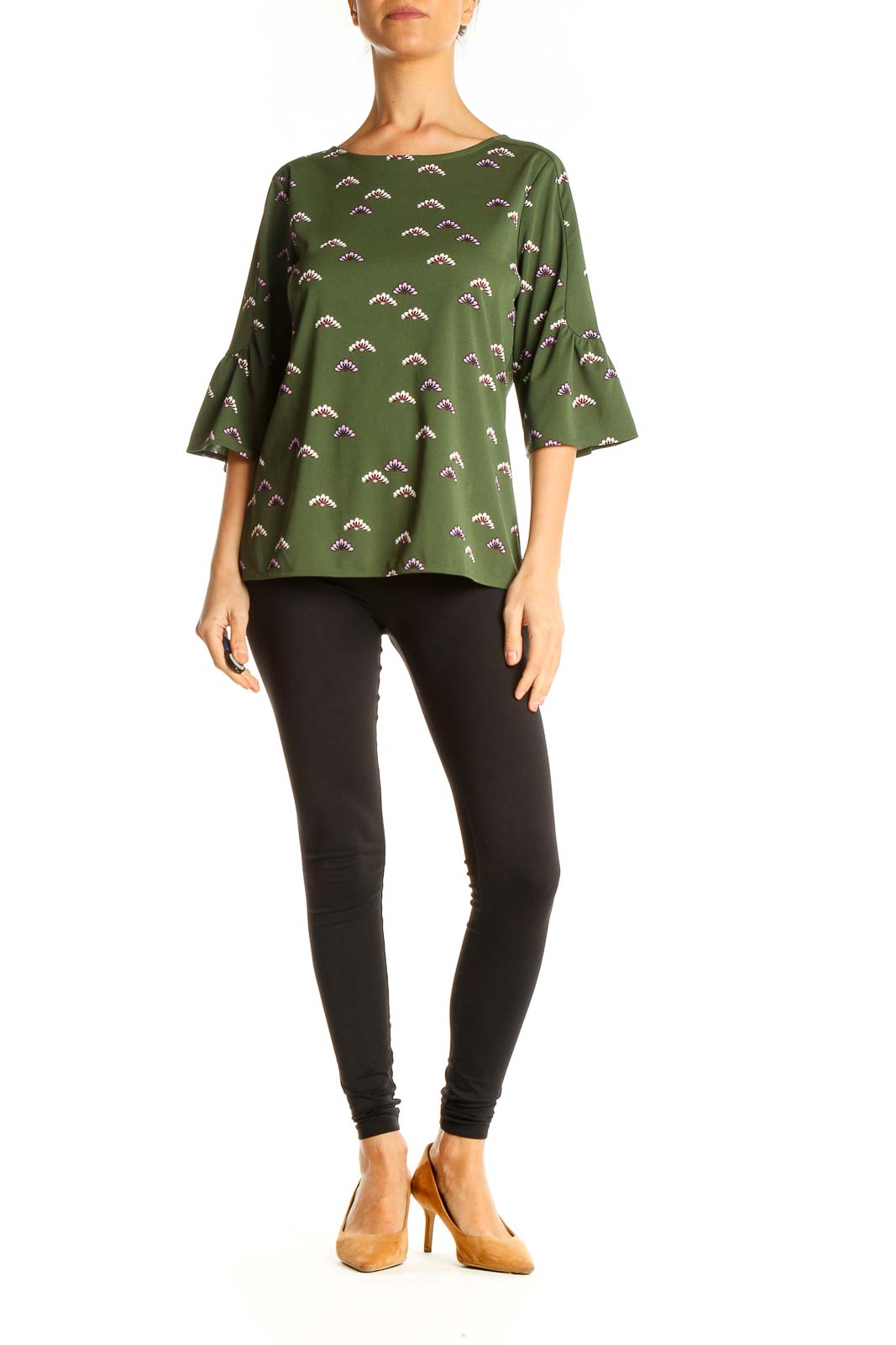 Green Printed Casual Top