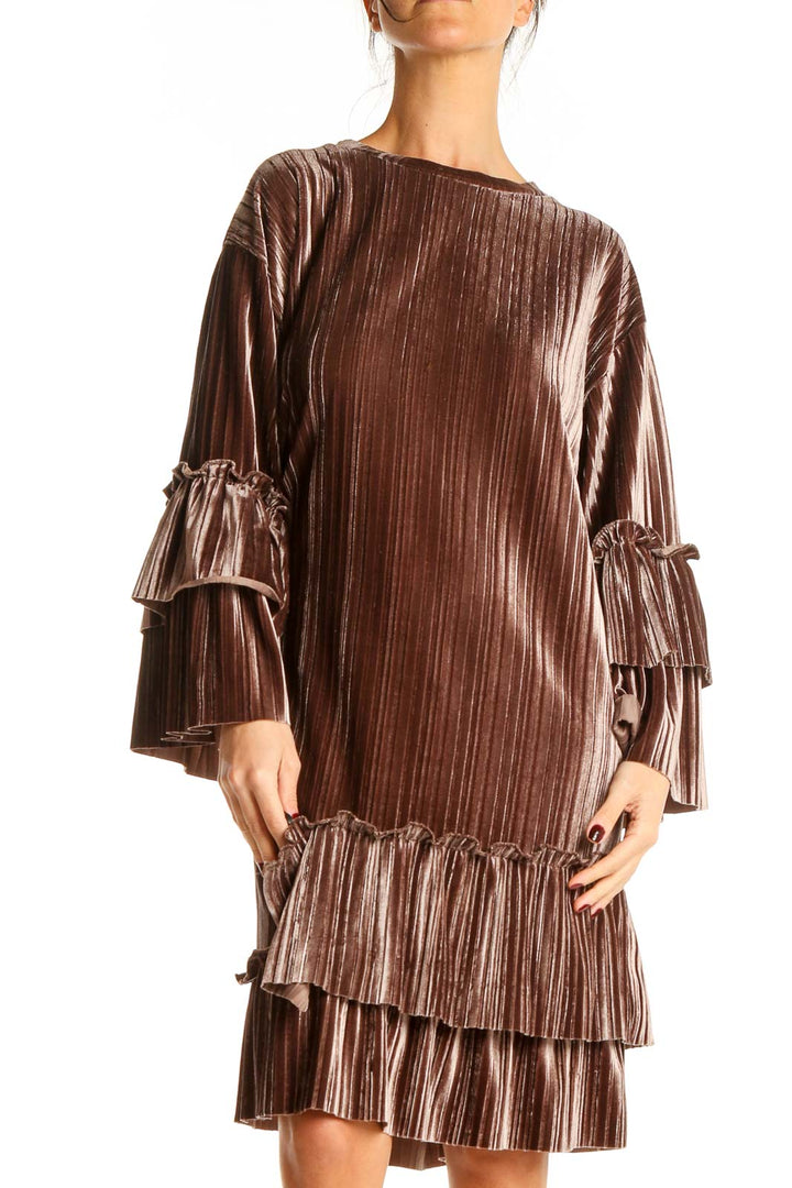 Brown Velour Cocktail Shift Dress