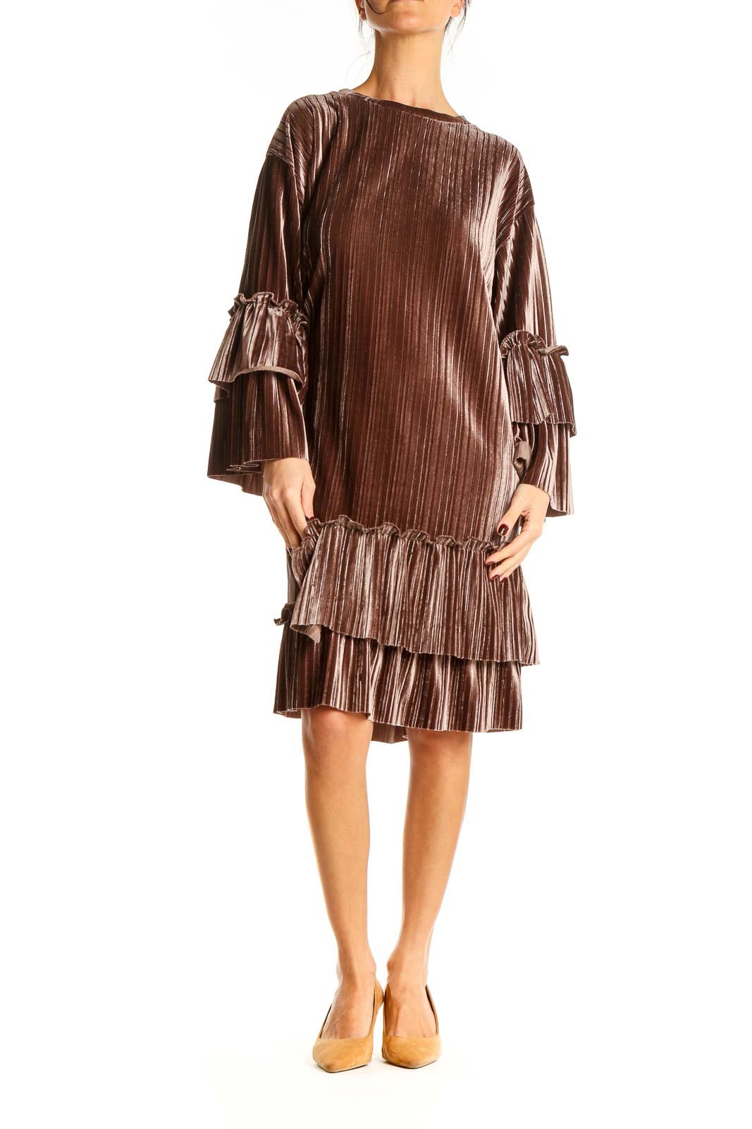 Brown Velour Cocktail Shift Dress