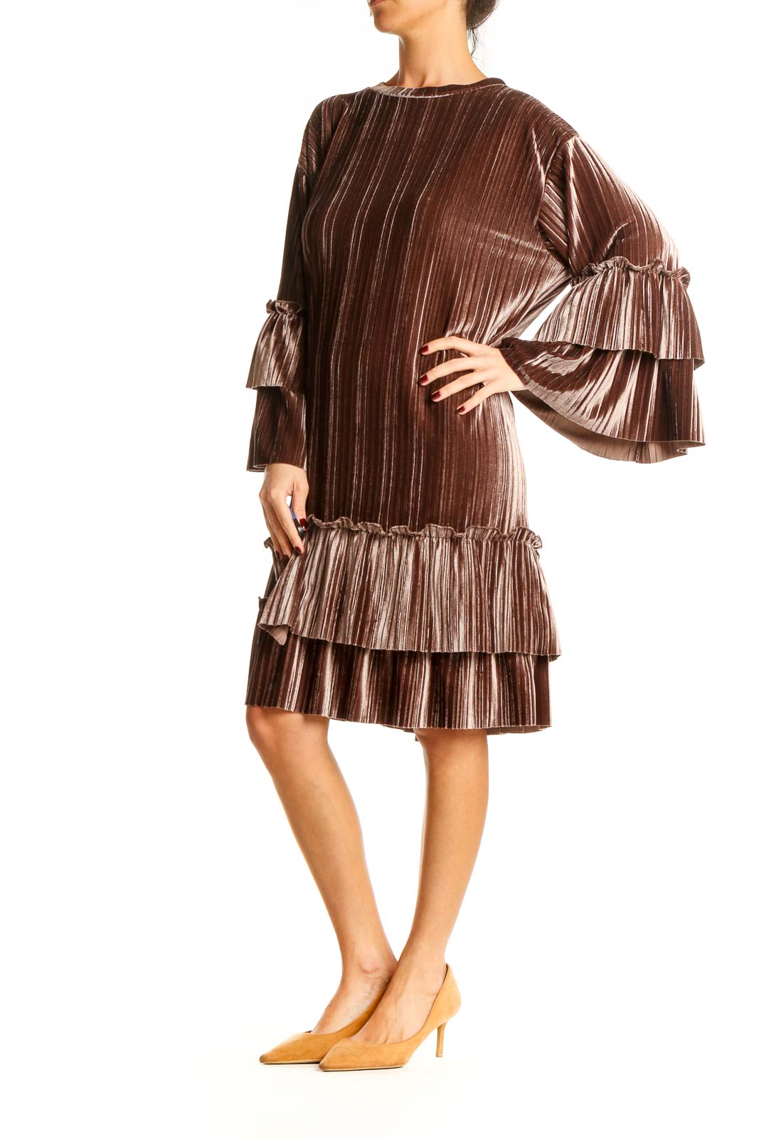 Brown Velour Cocktail Shift Dress