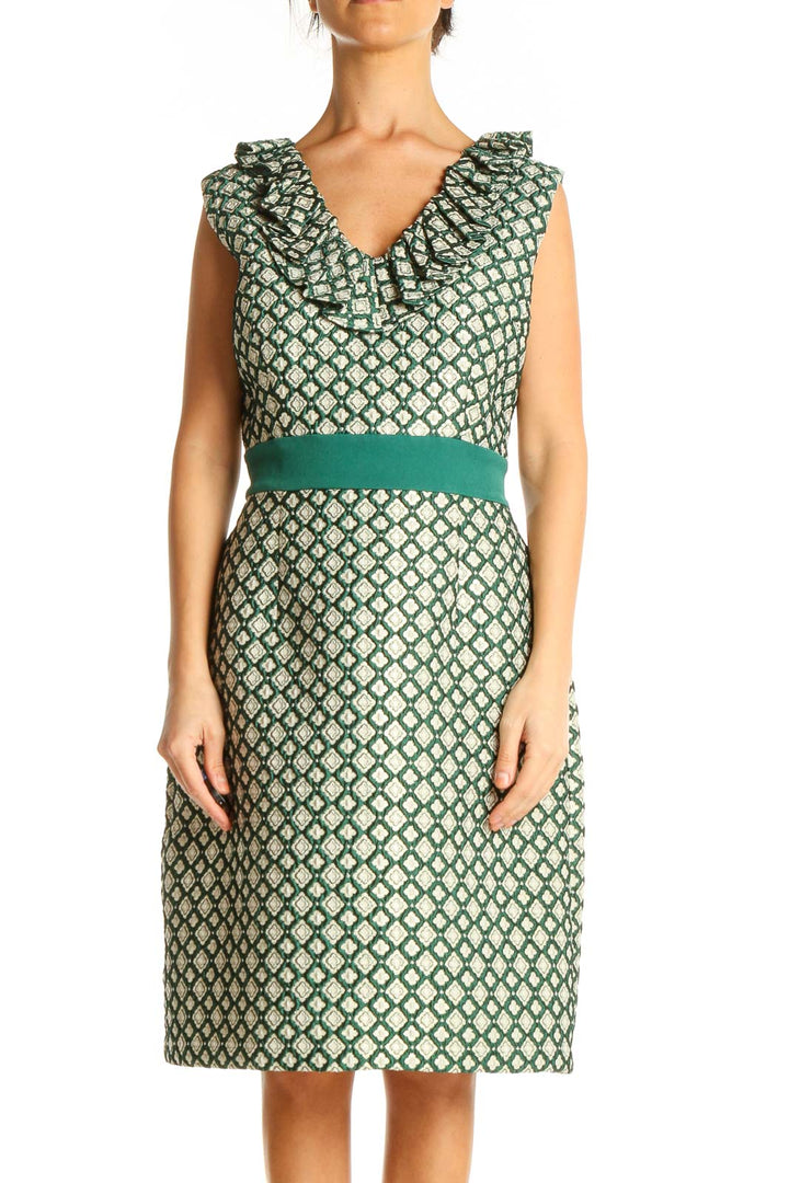 Green Geometric Print Retro Sheath Dress