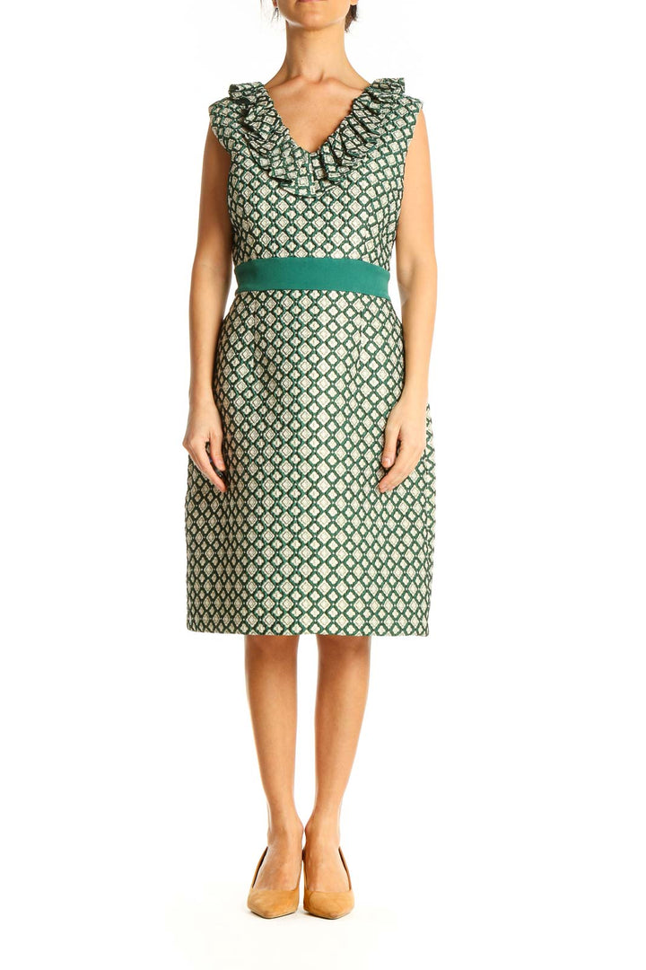 Green Geometric Print Retro Sheath Dress