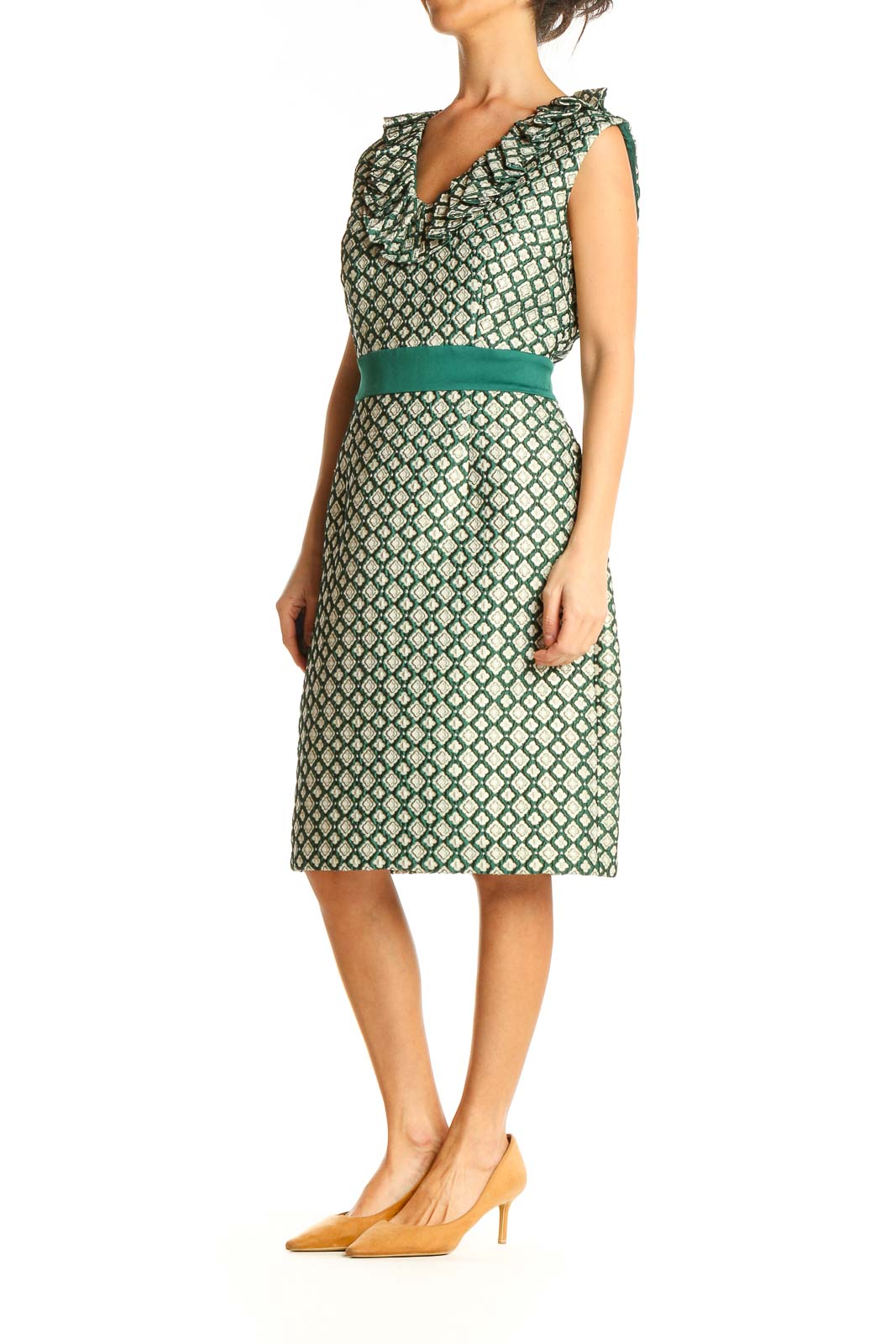 Green Geometric Print Retro Sheath Dress