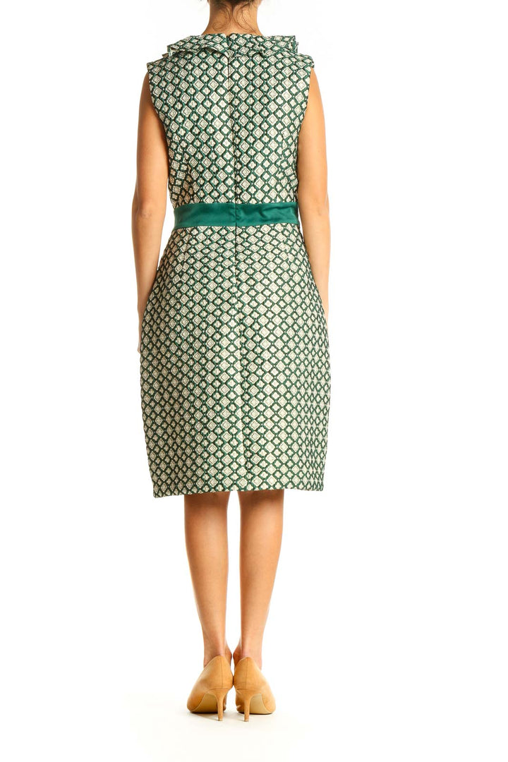 Green Geometric Print Retro Sheath Dress