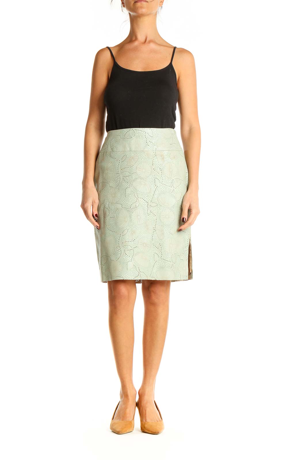 Green Textured Brunch Pencil Skirt