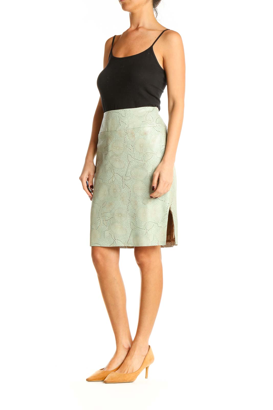 Green Textured Brunch Pencil Skirt