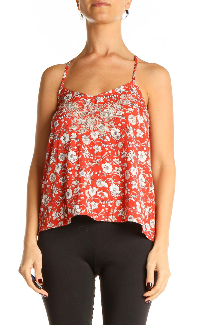 Red Floral Print Bohemian Tank Top