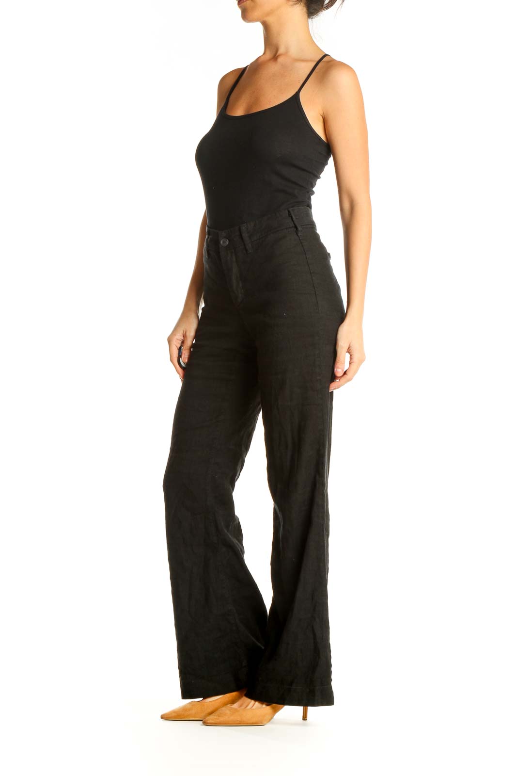 Black Solid All Day Wear Wide Leg Pants