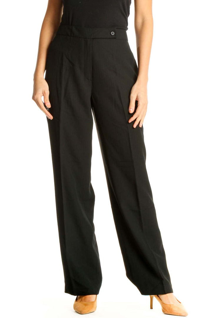 Black Textured Classic Trousers