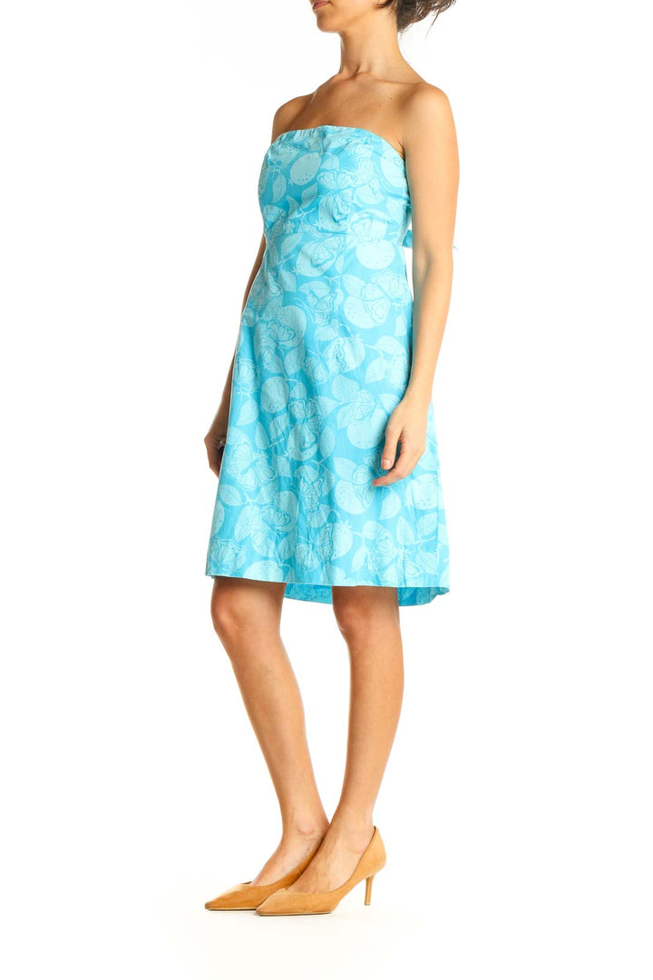 Blue Printed Holiday Shift Dress