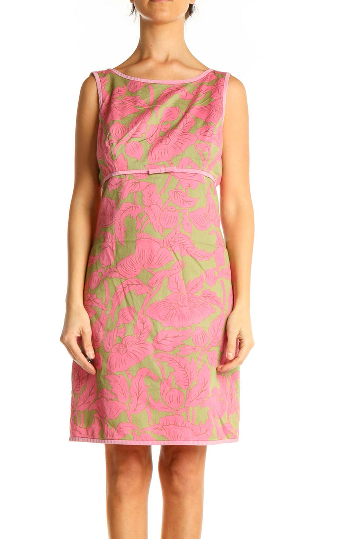 Pink Floral Print Classic Sheath Dress