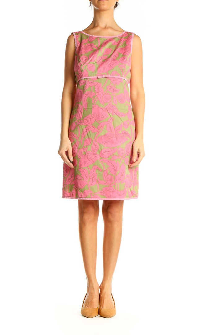 Pink Floral Print Classic Sheath Dress