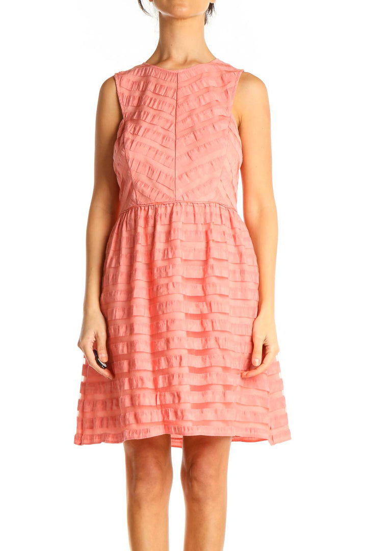 Pink Textured Fit & Flare Dress