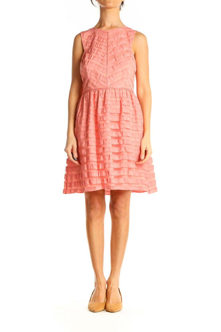 Pink Textured Fit & Flare Dress