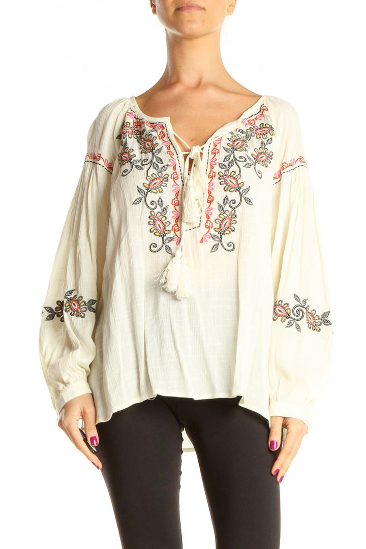 Beige Floral Print Bohemian Top