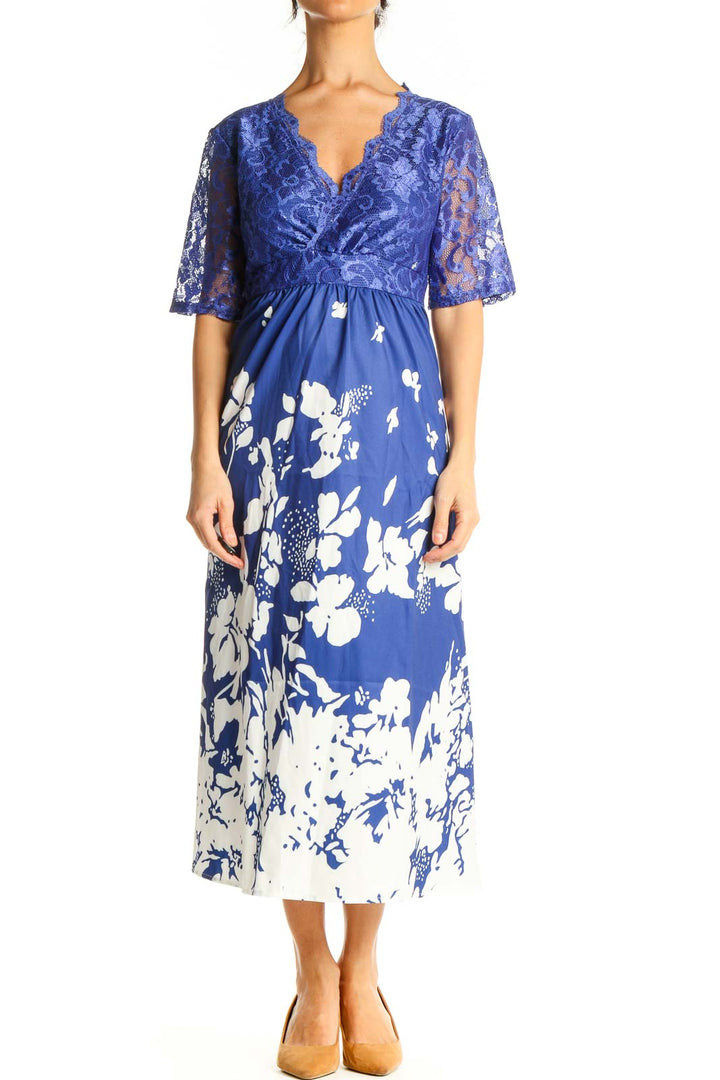 Blue Floral Lace Chic Dress