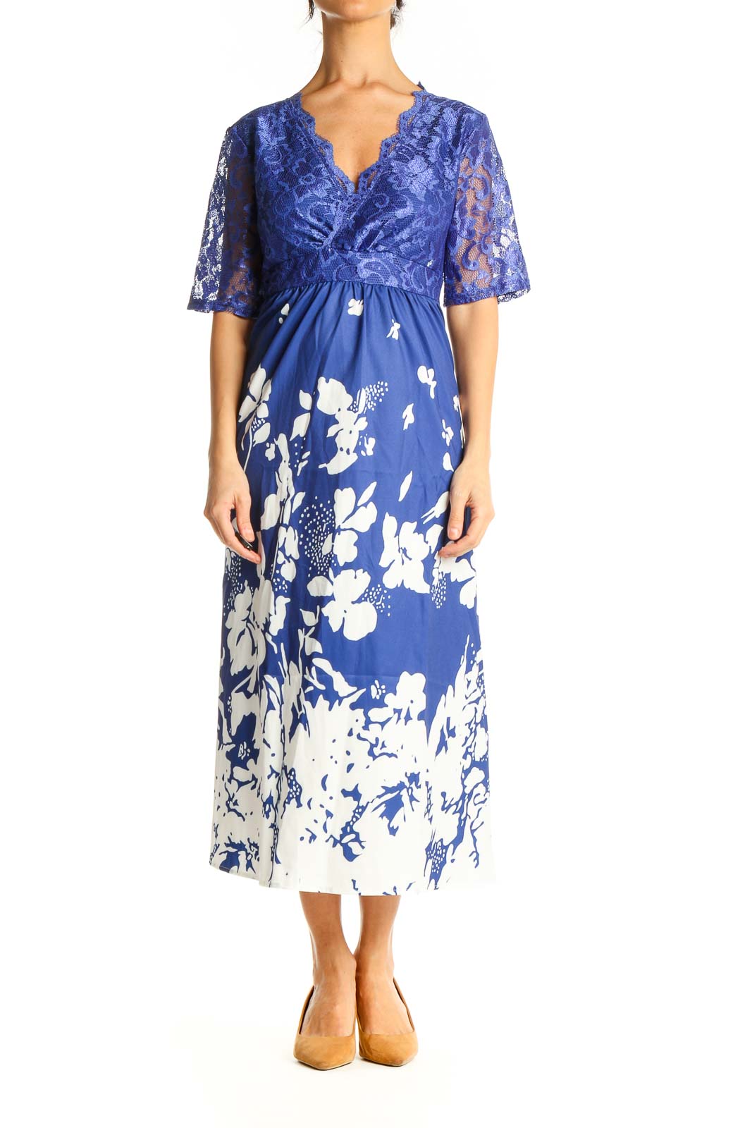 Blue Floral Lace Chic Dress