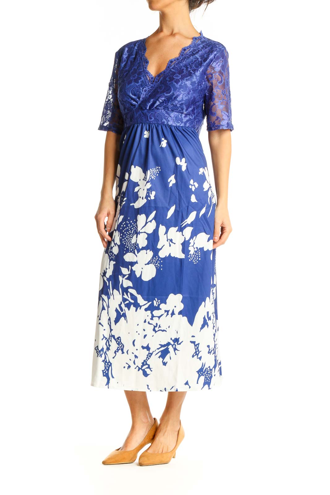 Blue Floral Lace Chic Dress