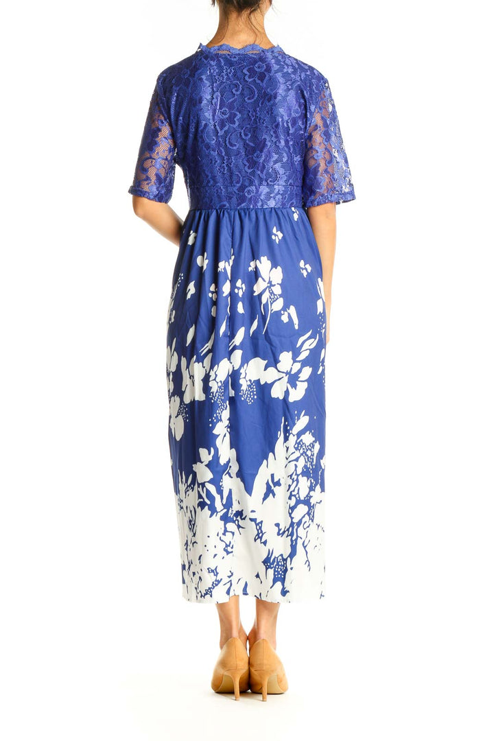 Blue Floral Lace Chic Dress