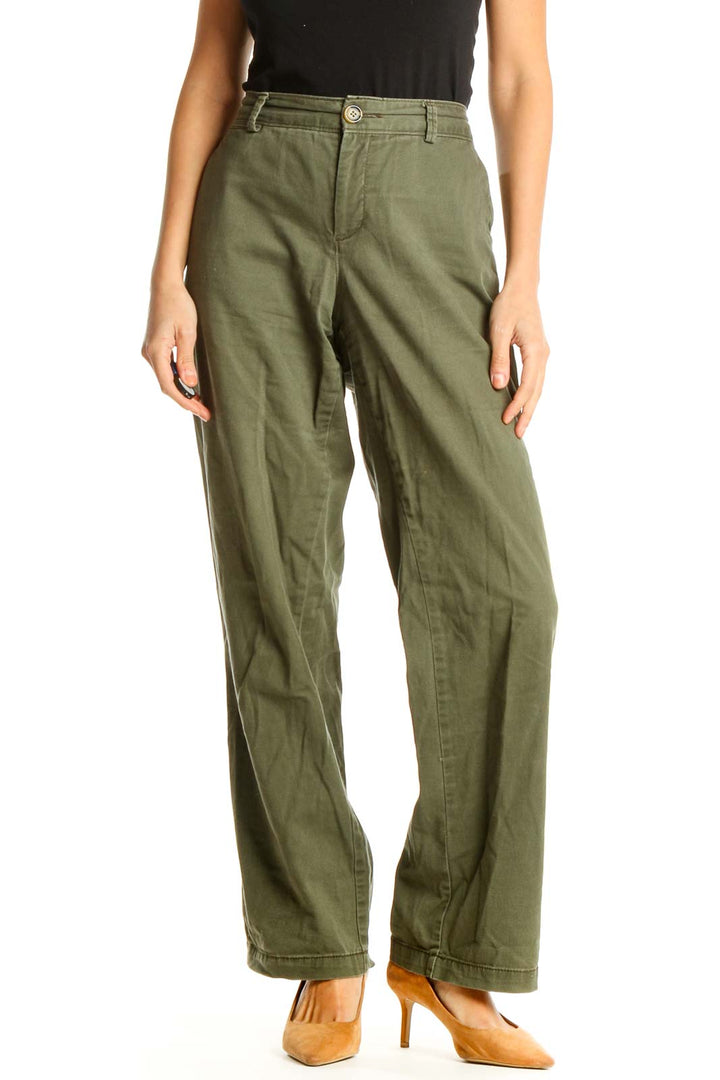 Green Textured Casual Trousers