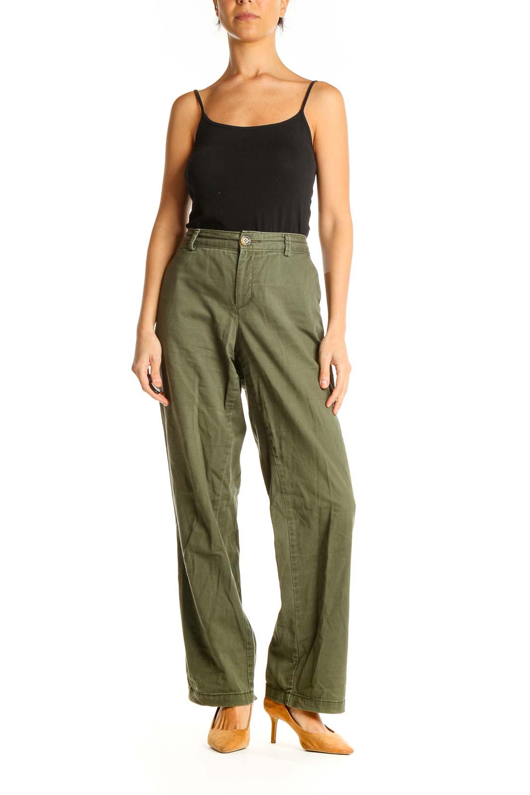 Green Textured Casual Trousers