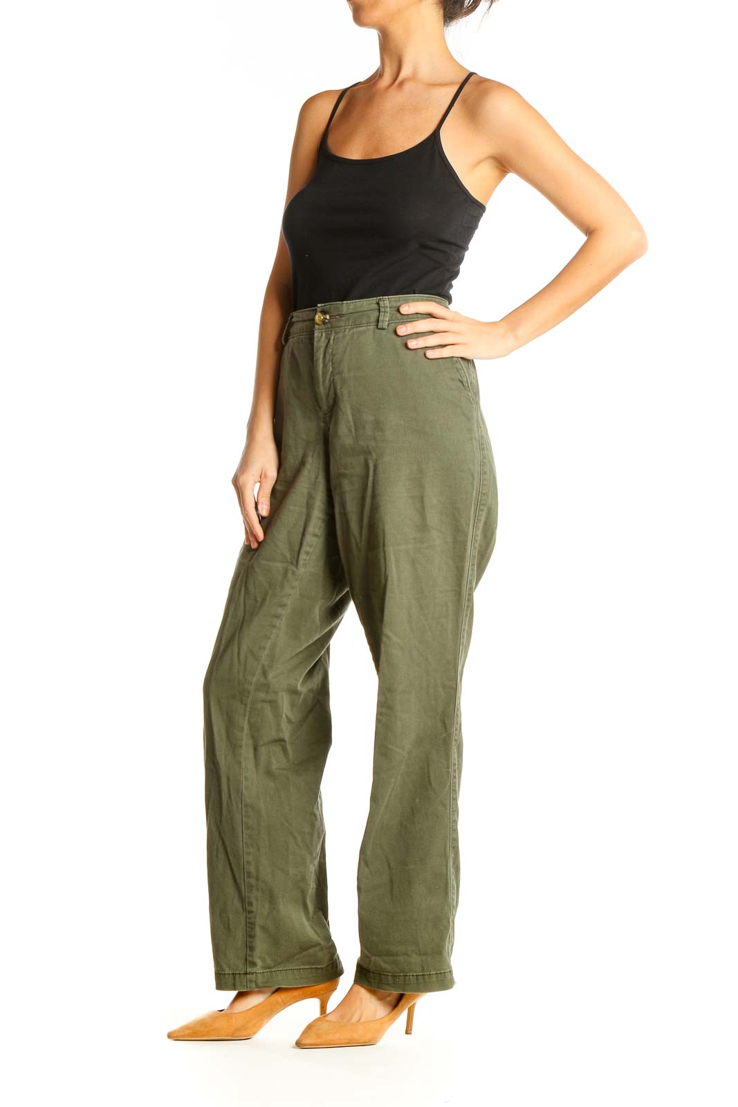 Green Textured Casual Trousers