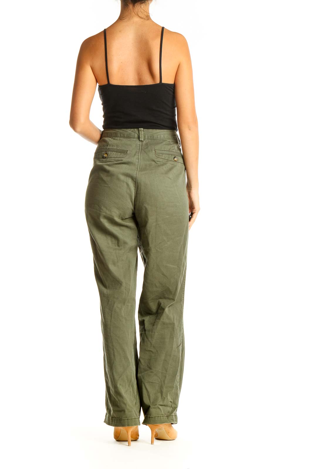 Green Textured Casual Trousers