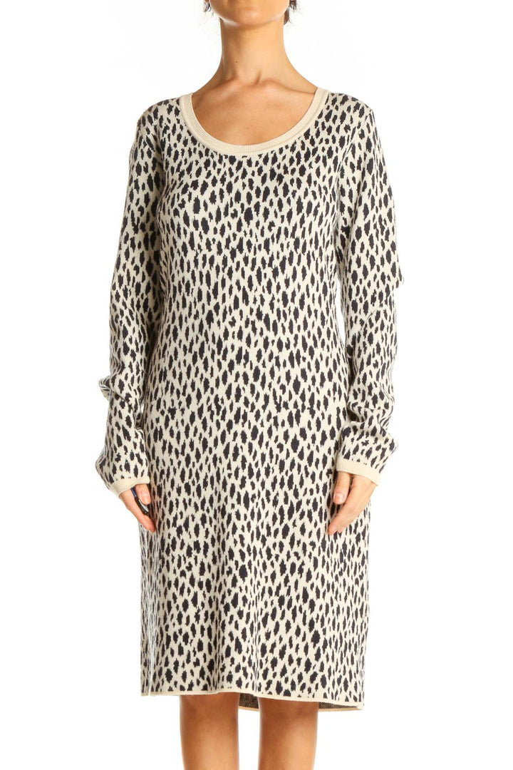 Beige Animal Print Sweater Shift Dress