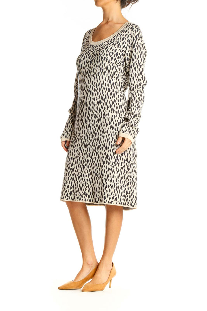 Beige Animal Print Sweater Shift Dress