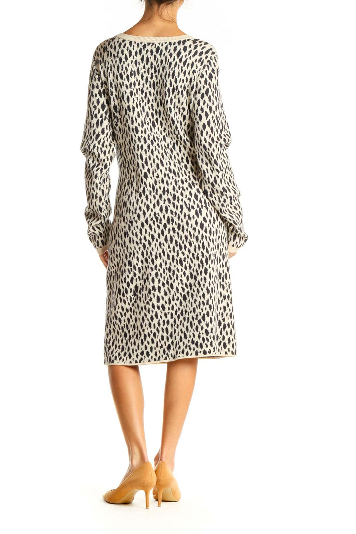 Beige Animal Print Sweater Shift Dress