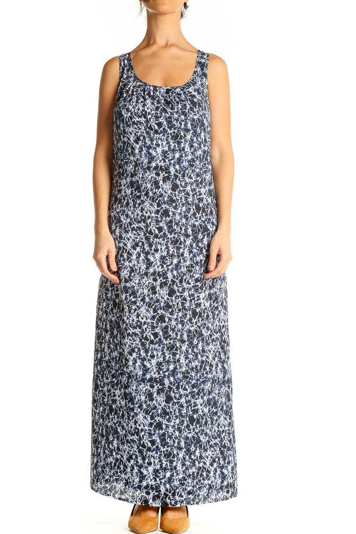 Blue Graphic Print Column Dress