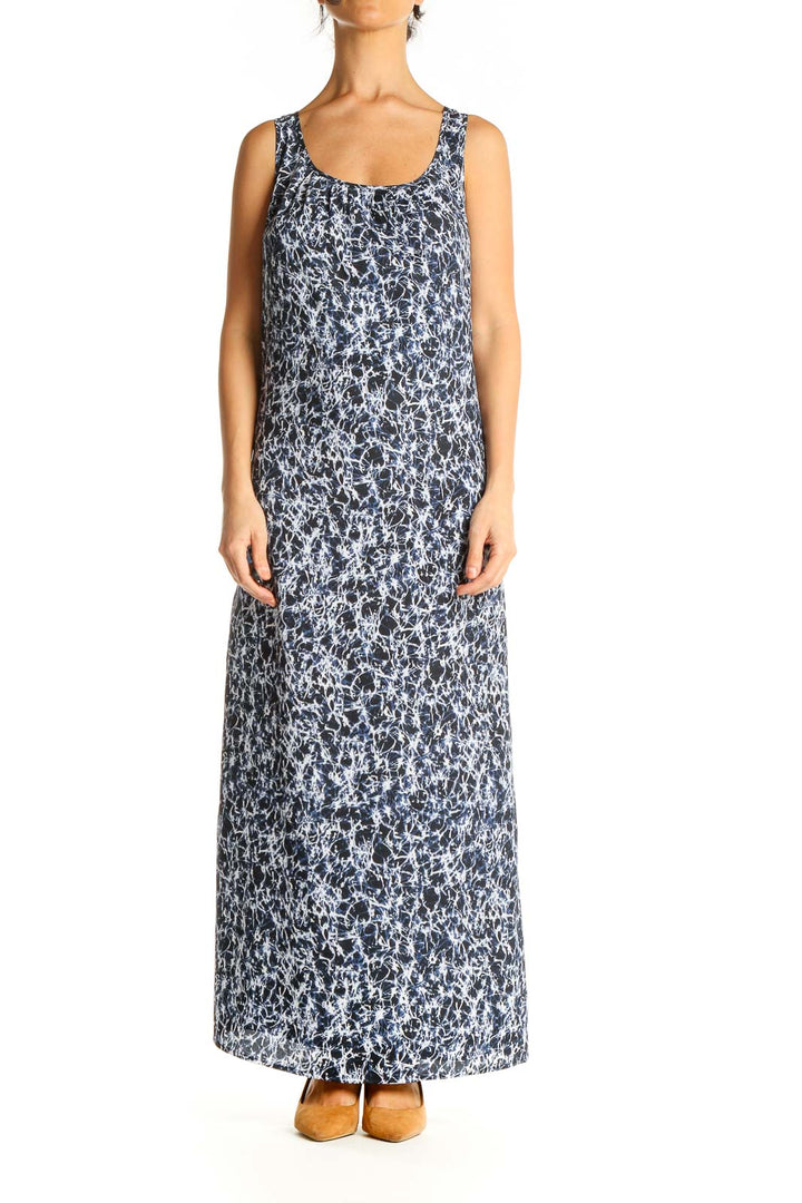 Blue Graphic Print Column Dress