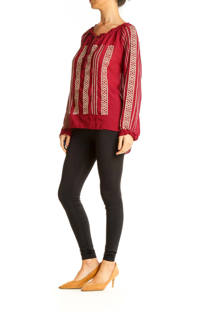 Red Textured Bohemian Top