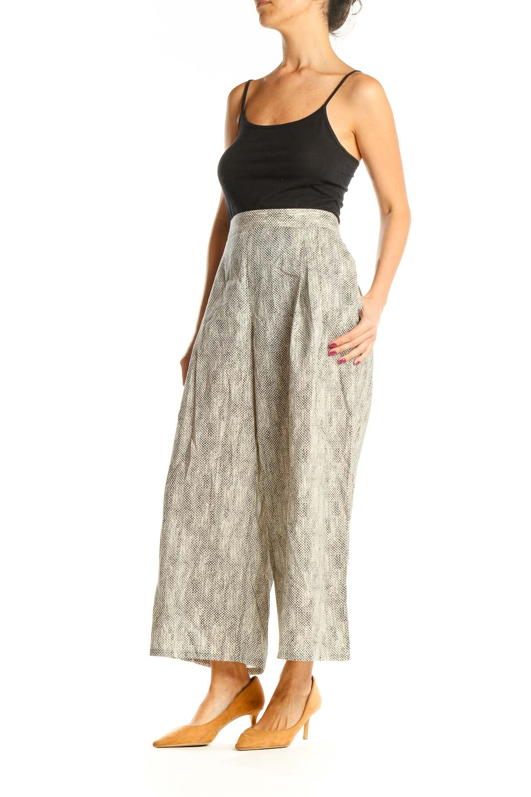 Beige Textured Palazzo Pants