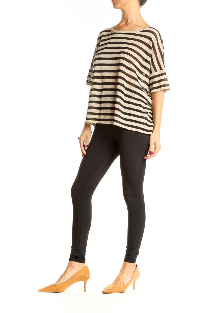 Brown Striped Casual Top