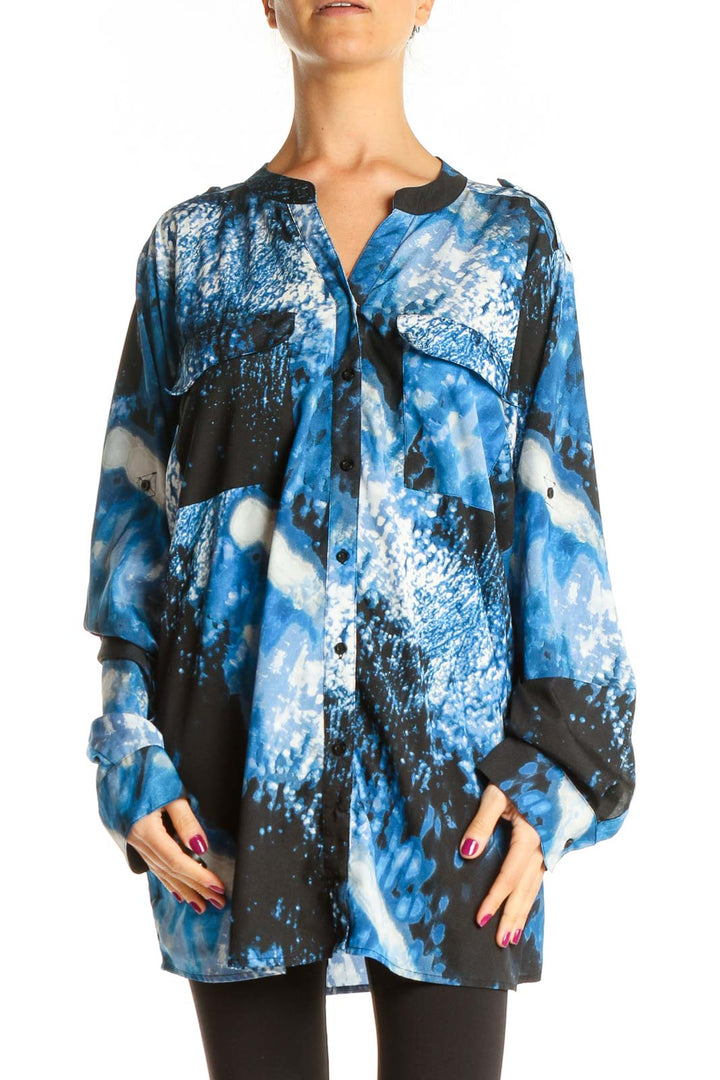 Blue Retro Printed Blouse