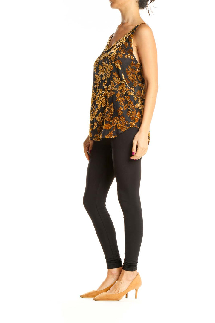 Orange and Black Floral Print Bohemian Top