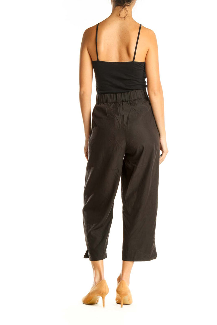 Black Textured Cropped Classic Trousers