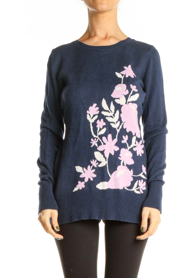 Blue All Day Wear Floral Sweater