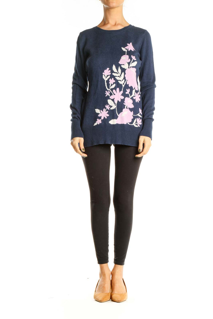 Blue All Day Wear Floral Sweater