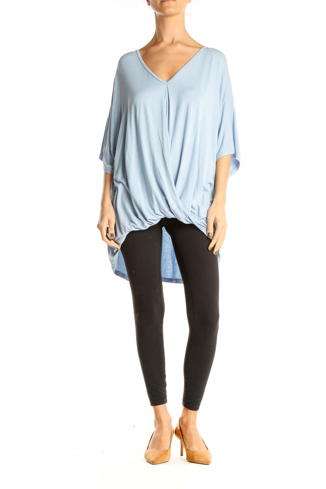 Blue Casual Drape Top