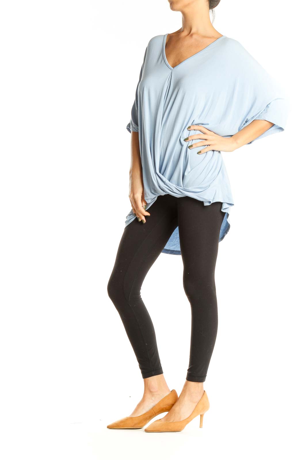 Blue Casual Drape Top