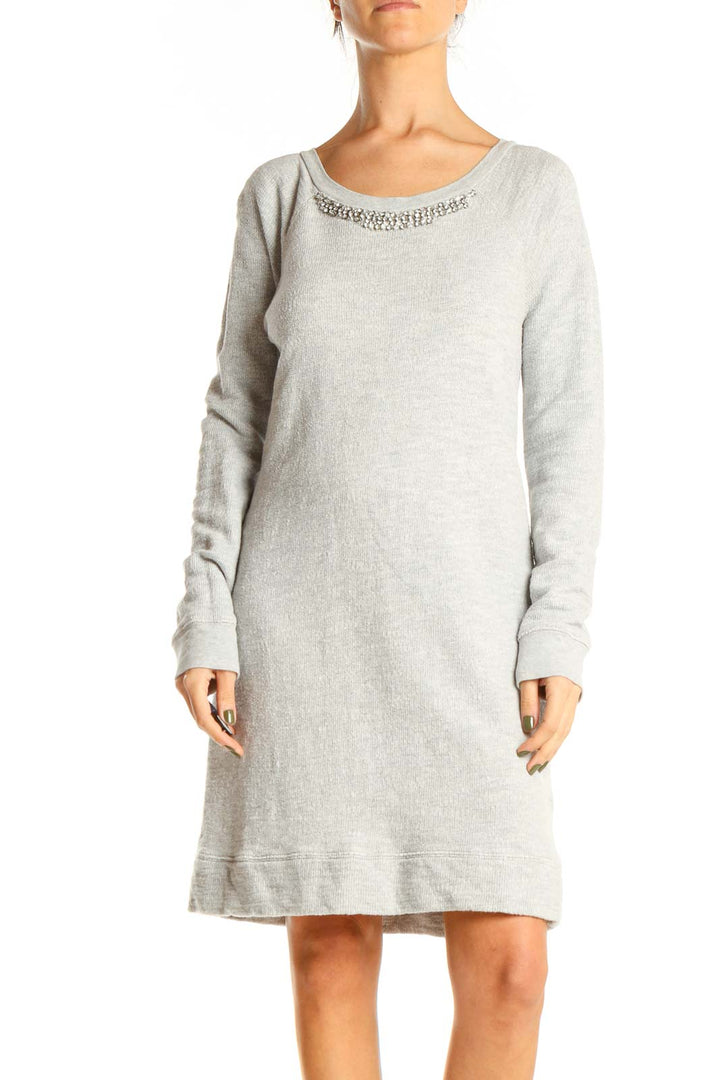 Gray Classic Sweater Sequin Shift Dress