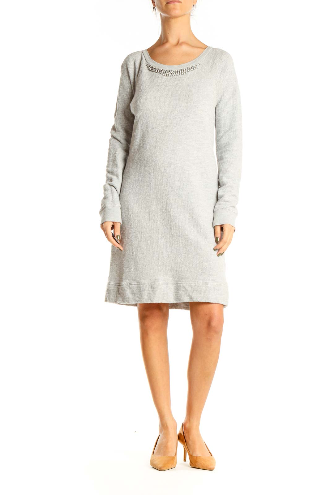 Gray Classic Sweater Sequin Shift Dress