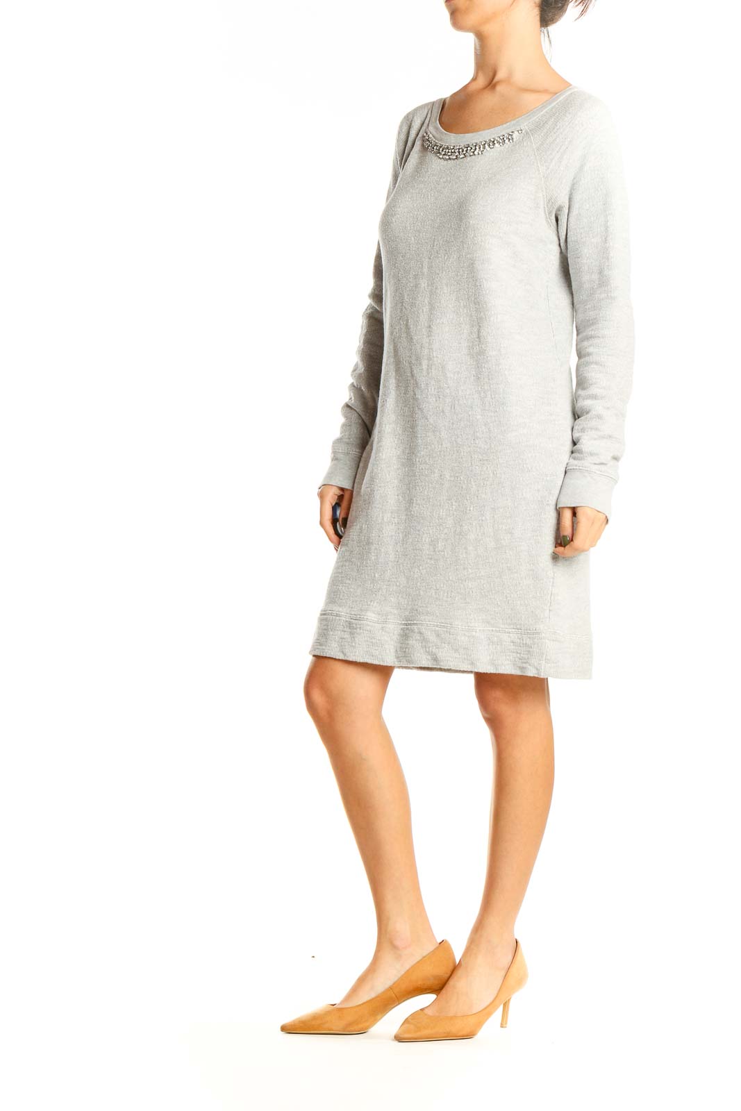 Gray Classic Sweater Sequin Shift Dress