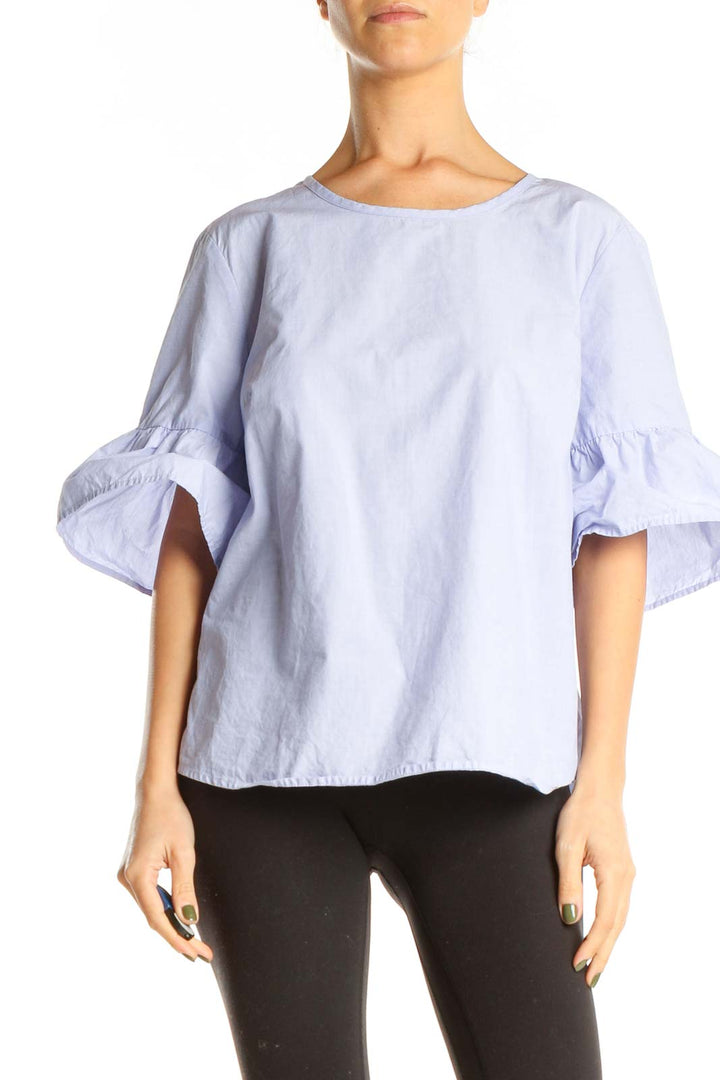 Blue Ruffle Sleeve Brunch Top