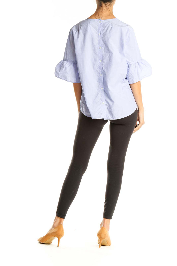 Blue Ruffle Sleeve Brunch Top