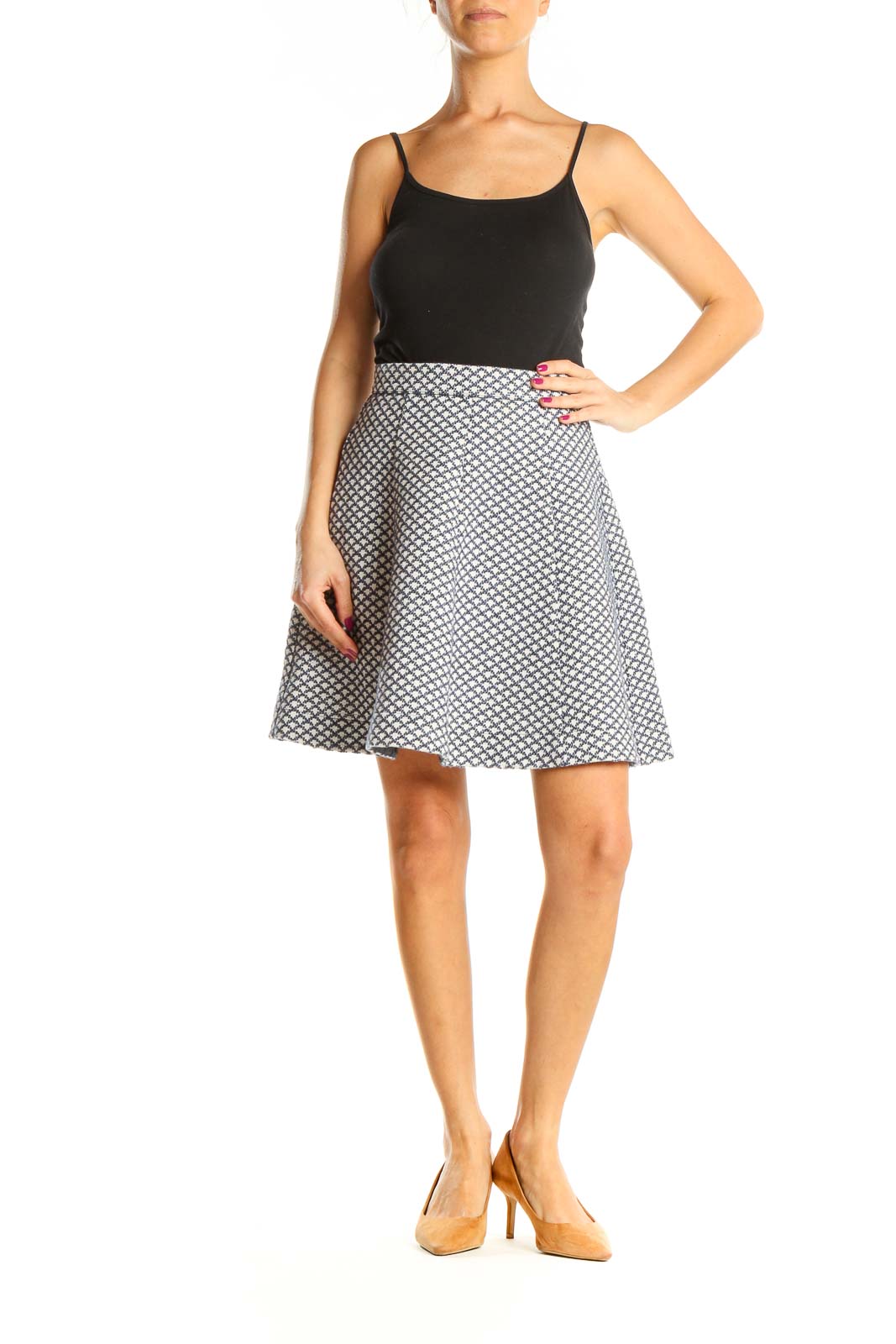 Gray Printed Chic Skater Skirt