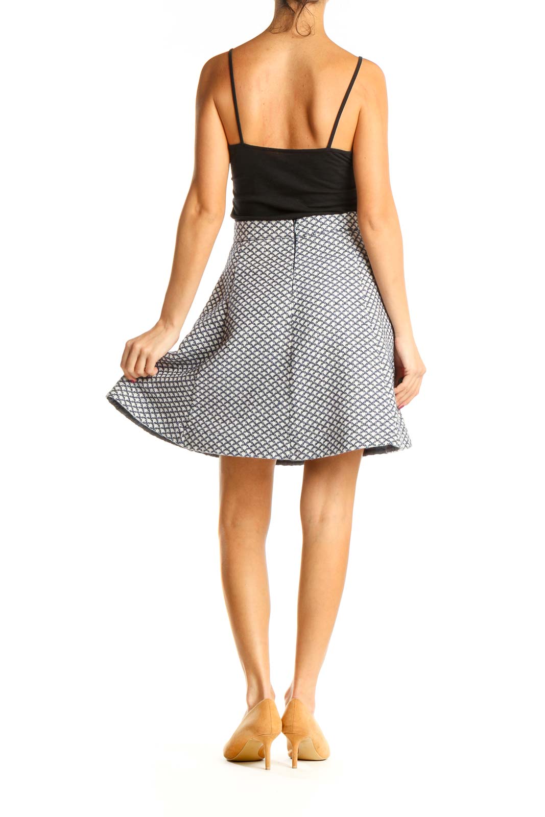 Gray Printed Chic Skater Skirt